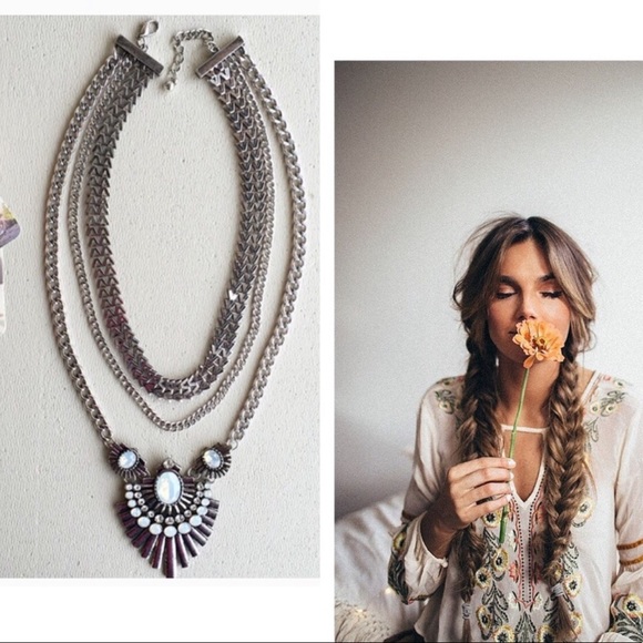 Silver Opal Statement Necklace - Picture 3 of 8